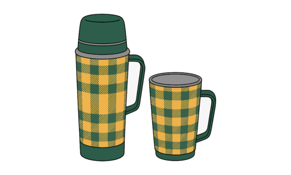 Plaid Thermos and Mug Illustration