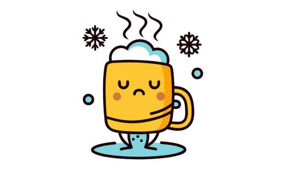 Sad Mug Character in Cold Winter Weather